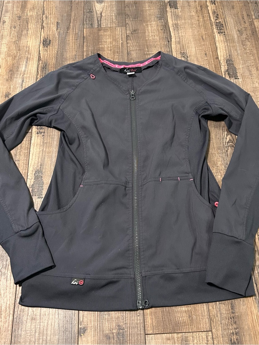 Koi Lite Scrub Jacket Women Size S Gray Full Zip Pockets Medical